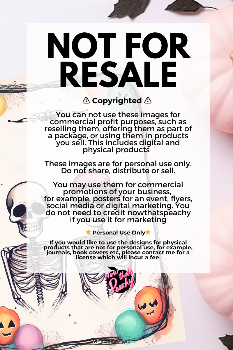 Blank Skeletons Invite Template DIY Printable Halloween Tattoo Wall Art, Custom Greeting Card