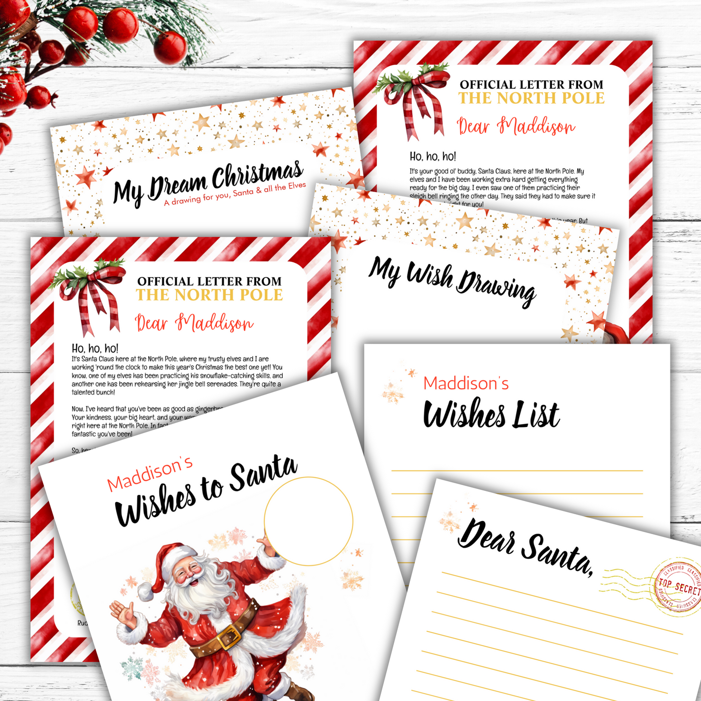 North Pole Santa Letter Set Stationery for Kids Printable Download with Good and bad letter from Santa, diy wish list and Christmas activity drawing pages by nowthatspeachy