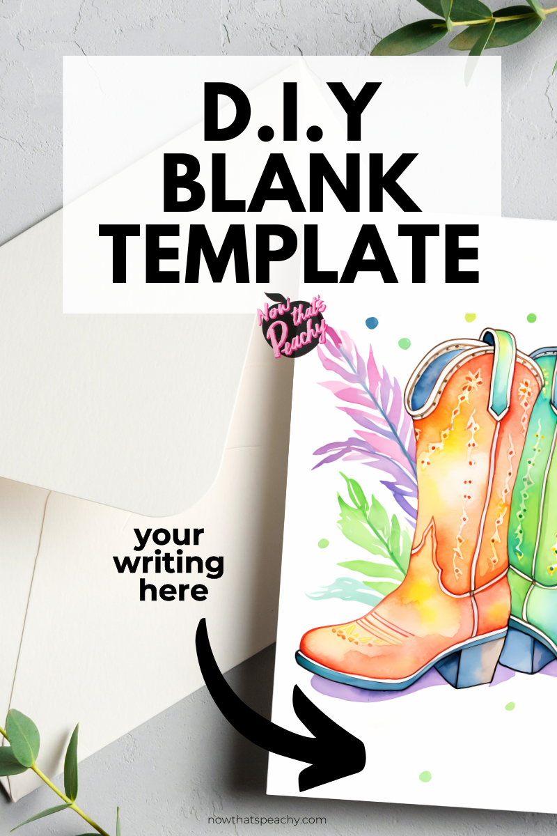 Rainbow Western Boots Watercolor Blank Page Template Bachelorette Birthday Party Invites DIY