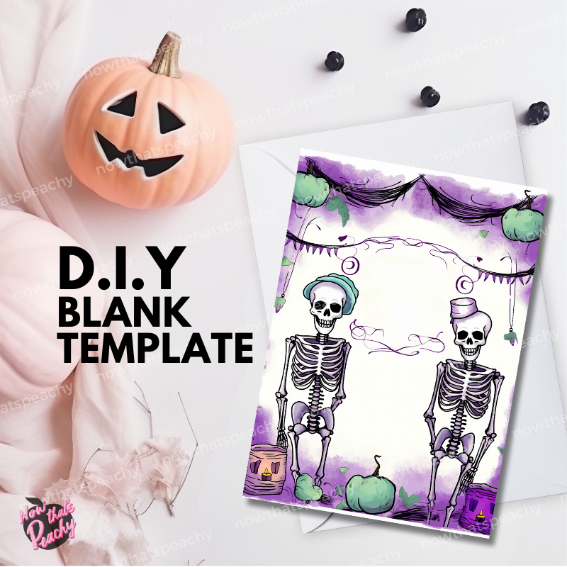 Blank invitation flyer poster Halloween decor watercolor skeleton couple design diy printable template