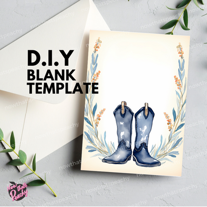 Vintage Cowgirl Watercolor Blank Template Invitation welcome sign poster certificate border