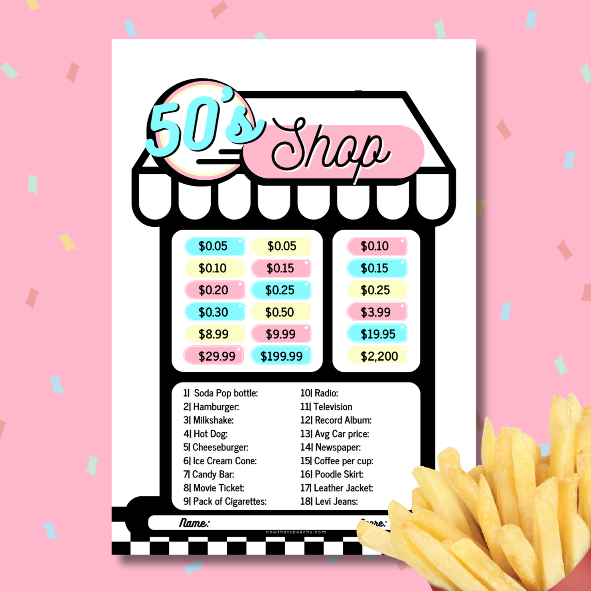 Guess the 1950s Diner Shop Game Party PRINTABLE Test Your