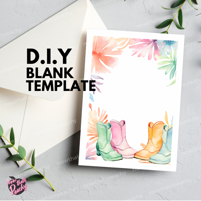 Pastel Country Chic Boots Watercolor Template Blank Page Border Frame DIY