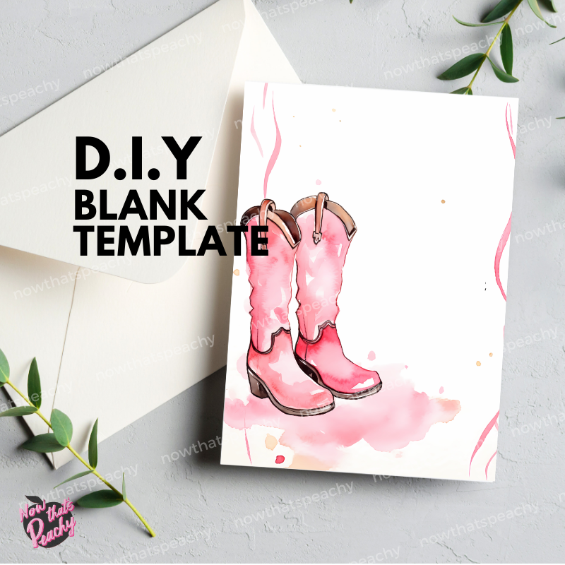 Pastel Pink Red Western Boots Watercolor Template Blank Page Border Frame Invite DIY