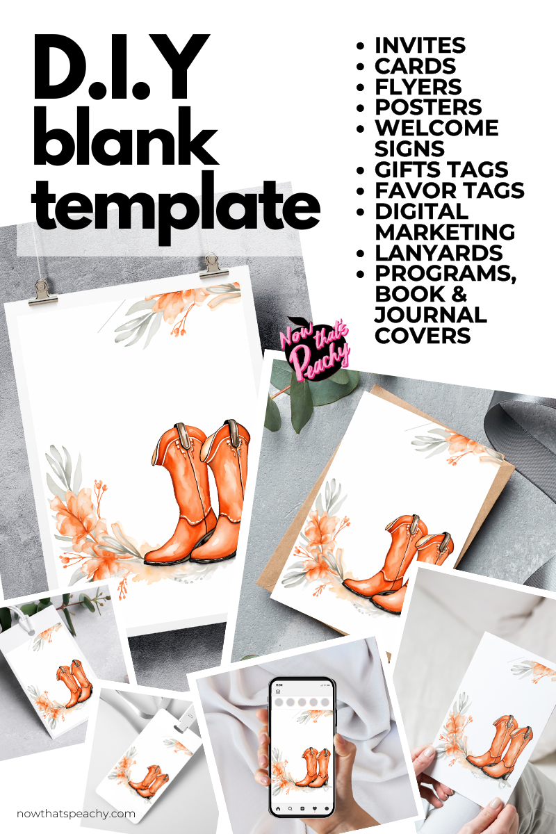 Rust Orange Western Boots Watercolor Template Blank Page Border Frame Invite DIY