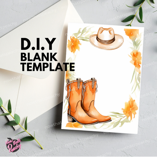 Western Cowgirl Boot Hat Watercolor Blank Template Invitation Page Border Frame DIY