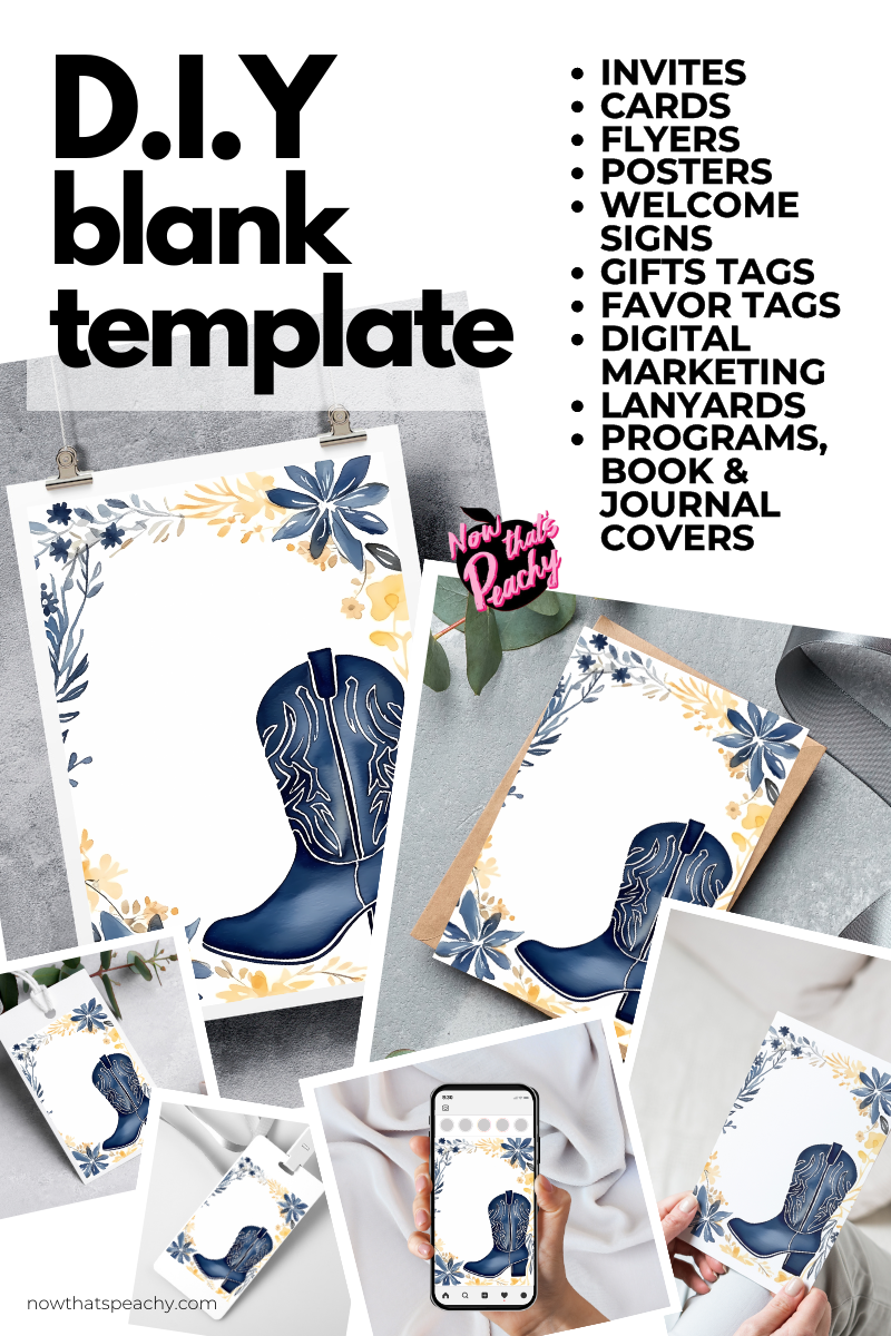 Bohemian Western Style Watercolor Blank Template Invite Wedding Bachelorette Birthday
