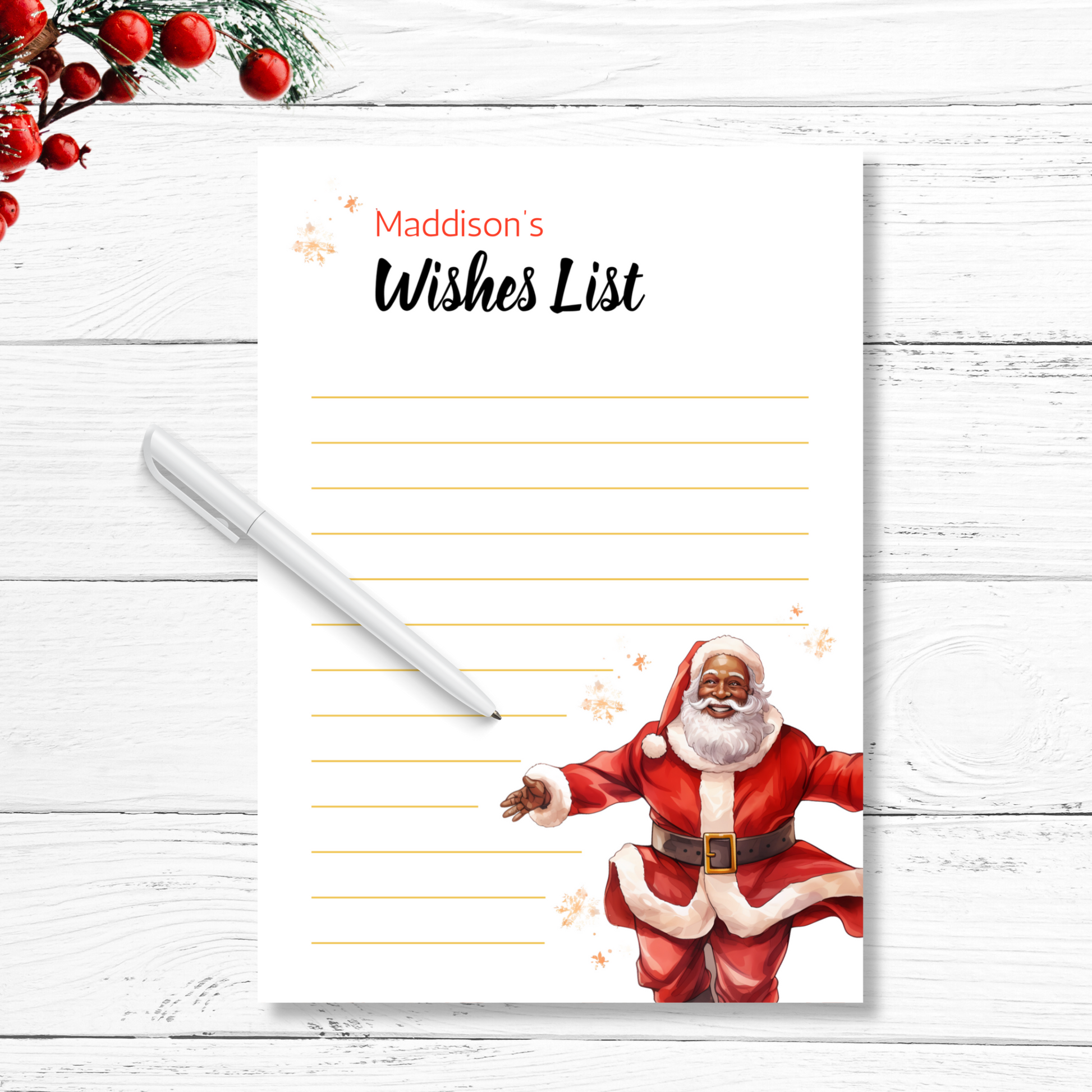 Personalized Black Santa Needs Your Help Red Magic Wish coin Card for kids christmas eve keepsake stocking gift idea for parents, easy instant digital download printable