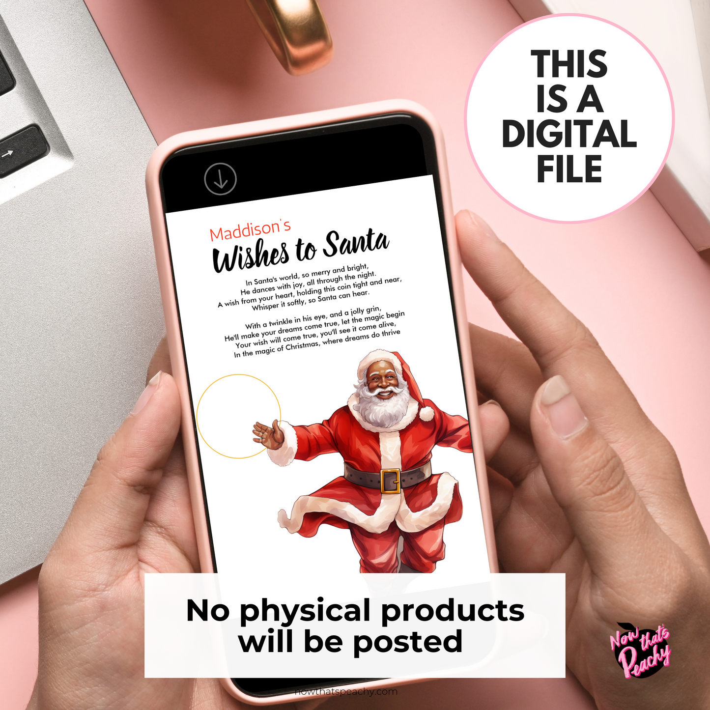 Personalized Black Santa Needs Your Help Red Magic Wish coin Card for kids christmas eve keepsake stocking gift idea for parents, easy instant digital download printable