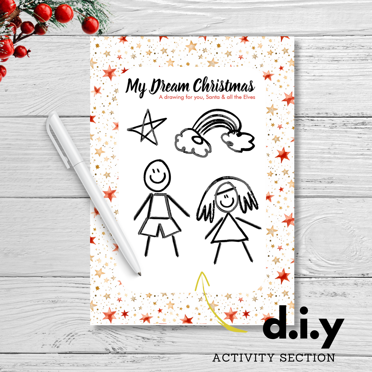 Dear Santa letter and drawing activity set Black Santa keepsake idea for kids, easy instant digital download printable