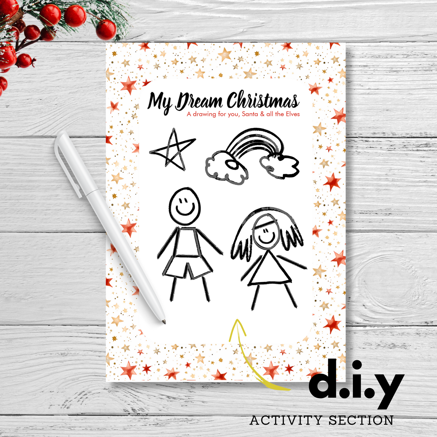 Dear Santa letter and drawing activity set Black Santa  keepsake idea for kids, easy instant digital download printable