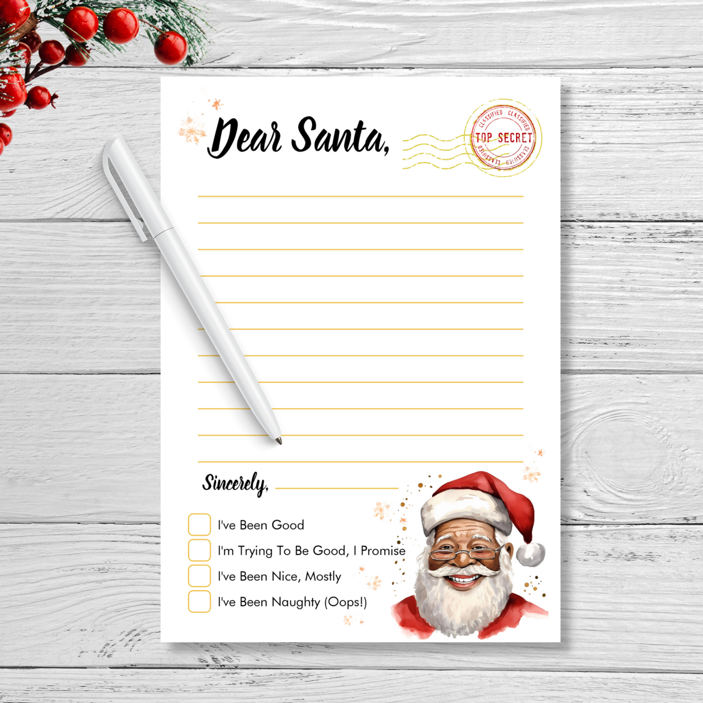Dear Santa letter and drawing activity set Black Santa keepsake idea for kids, easy instant digital download printable