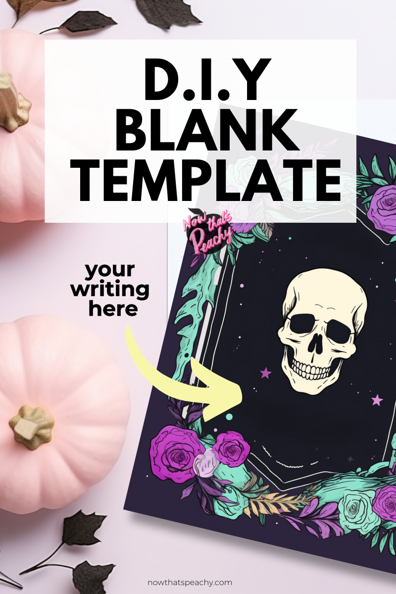 Halloween Pastel Floral Skull Blank Template printoff digital DIY download