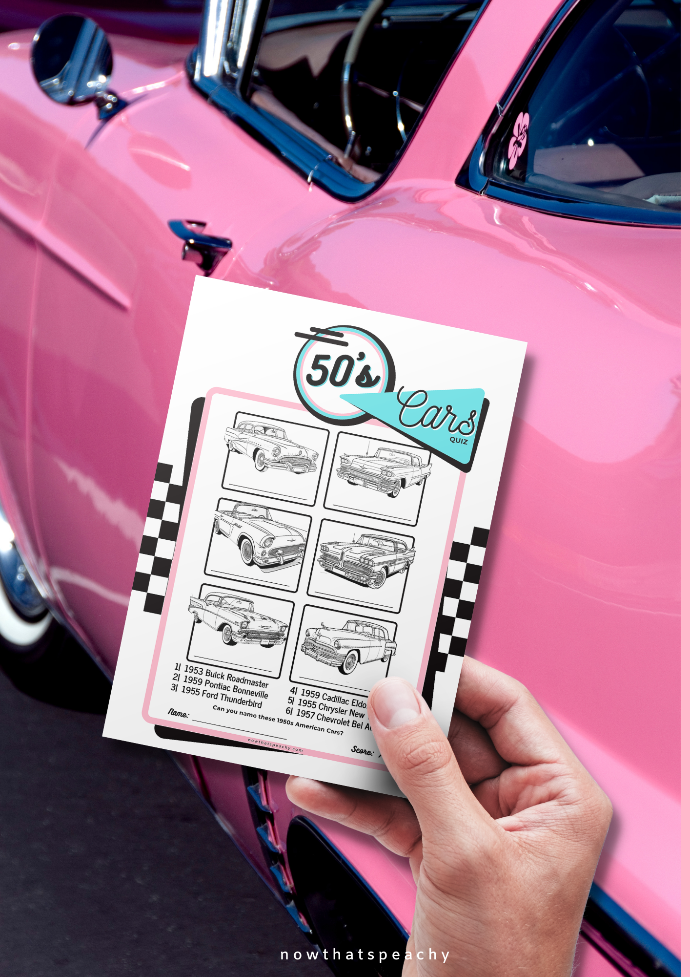 Diner Party 1950s classic american car drawing name matching card decorations guessing game printable instant downloas for fifties sock hop soda shoppe pop 1950s themed parties drawing fun easy cheap fast game
