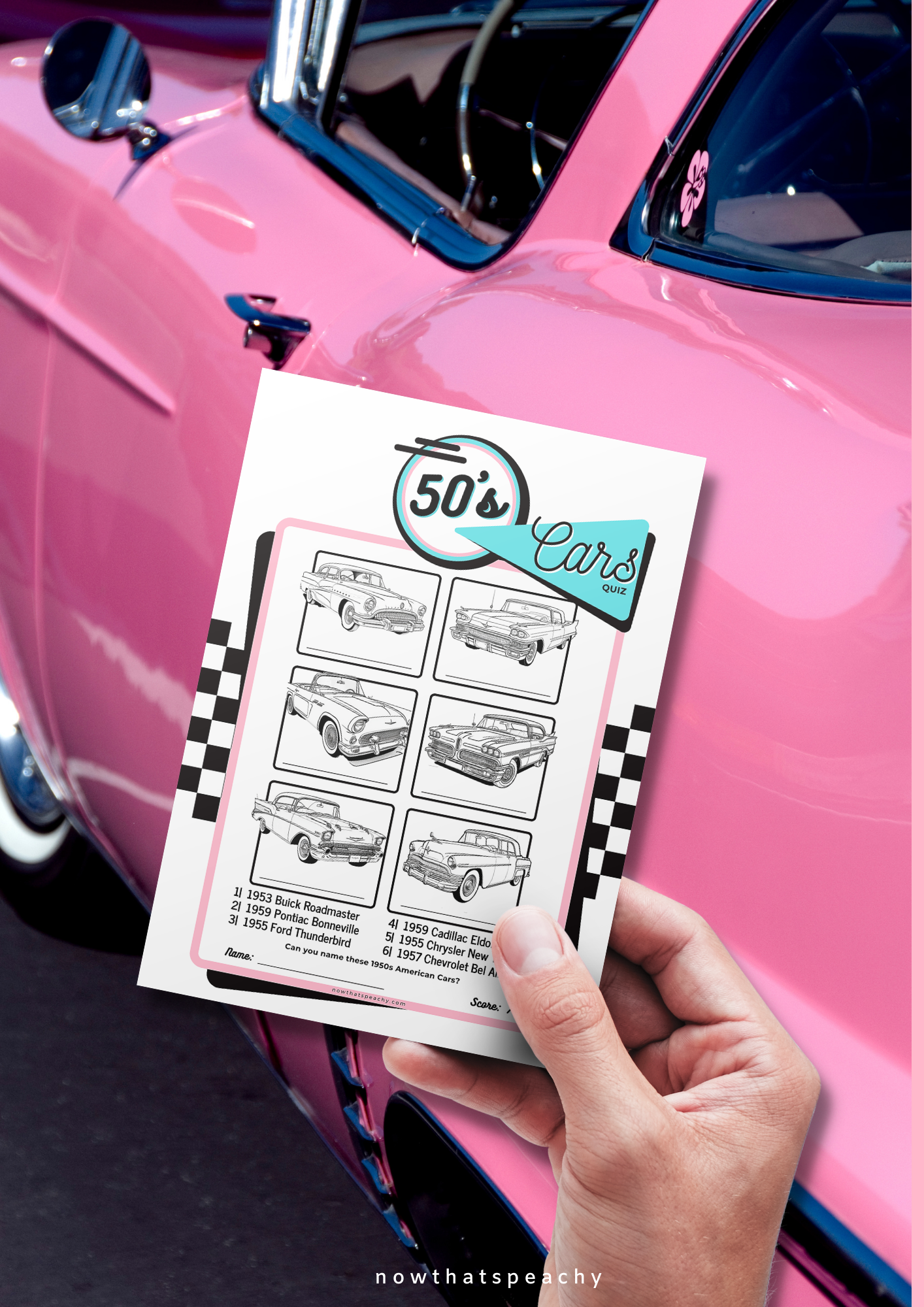 Diner Party 1950s classic american car drawing name matching card decorations guessing game printable instant downloas for fifties sock hop soda shoppe pop 1950s themed parties drawing fun easy cheap fast game 