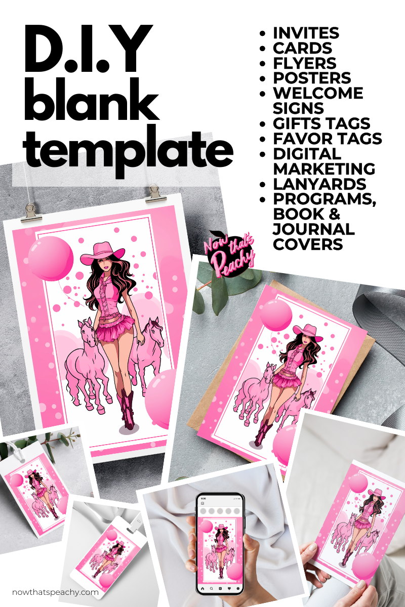 pink horses cowgirl blank template for birthday bachelorette hen party, diy canva template, country girl western themed party, Rodeo-inspired art poster, Rustic party, Southwestern style birthday party invite, Wild West party fashion vibes, Vintage cowgirl template, Boho cowgirl blank template, Prairie chic style, Preppy blank template, Horseback riding template, Ranch disco dance poster template