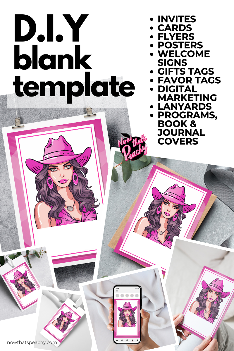Illustrated Cowgirl with Pink Cowboy Hat Theme DIY Birthday Party Invitation Blank Template Versatile Blank Template - Custom 5x7 Digital Design Pinkcore blank template, Barbiecore blank invite, Cowprintrodeo girl art, western bachelorette template, Canva birthday templates, country girl western themed birthday party template, Rodeo blank poster, Southwestern style birthday party blank invite, Wild West party, Vintage cowgirl template, Boho cowgirl blank template, Prairie chic style Preppy blank template