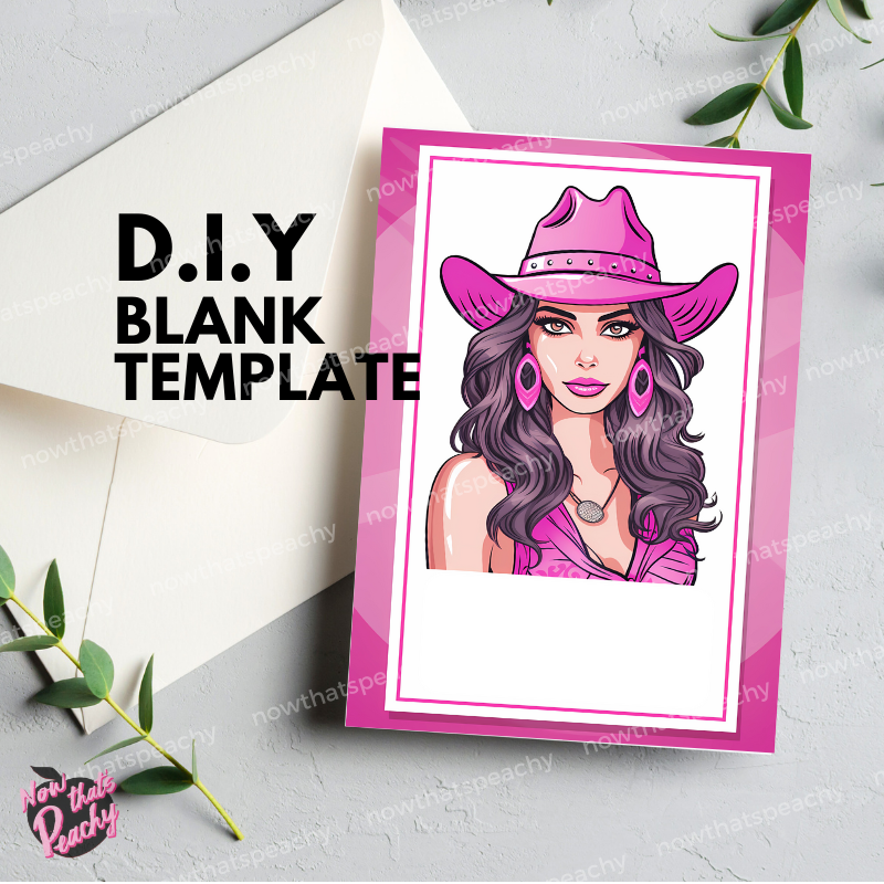 Illustrated Cowgirl with Pink Cowboy Hat Theme DIY Birthday Party Invitation Blank Template Versatile Blank Template - Custom 5x7 Digital Design Pinkcore blank template, Barbiecore blank invite, Cowprintrodeo girl art, western bachelorette template, Canva birthday templates, country girl western themed birthday party template, Rodeo blank poster, Southwestern style birthday party blank invite, Wild West party, Vintage cowgirl template, Boho cowgirl blank template, Prairie chic style Preppy blank template