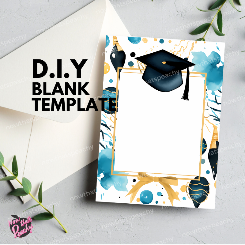 Blue Blank Graduation Template Watercolor, DIY Cards Invite Certificate Poster Flyer