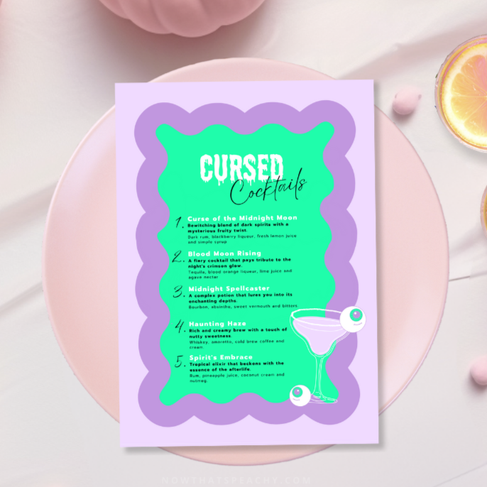 Editable Halloween Cocktail Drinks Menu Party Printable Wavy Bar Menu design