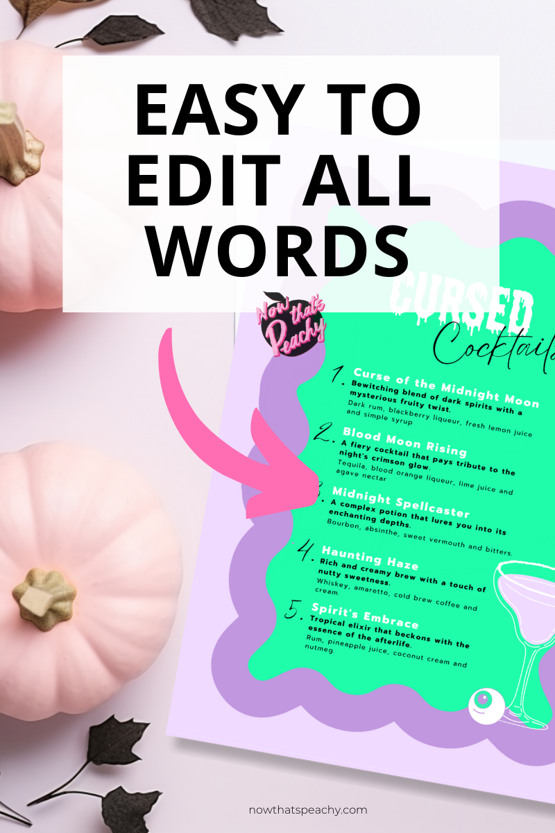 Editable Halloween Cocktail Drinks Menu Party Printable Wavy Bar Menu design