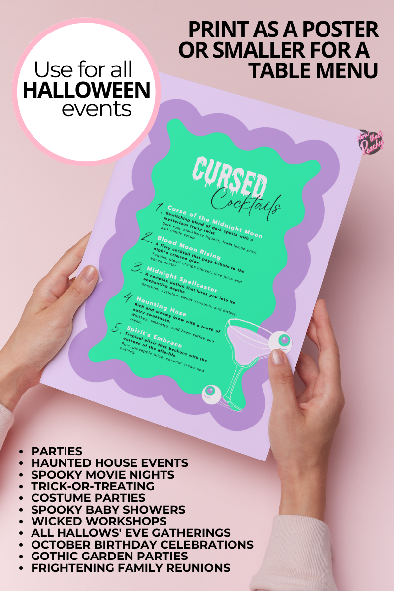 Editable Halloween Cocktail Drinks Menu Party Printable Wavy Bar Menu design