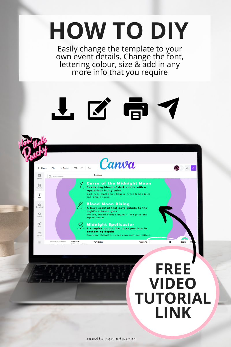 Editable Halloween Cocktail Drinks Menu Party Printable Wavy Bar Menu design