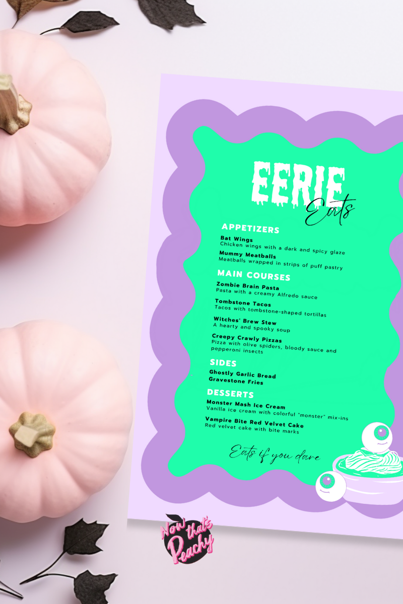 Halloween Wavy Food Menu poster Editable Party Menu Card Printable, Wave Treats Template