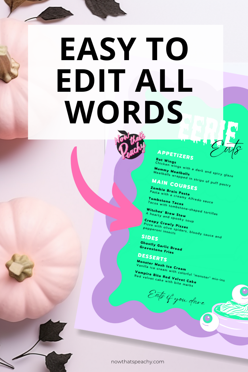 Halloween Wavy Food Menu poster Editable Party Menu Card Printable, Wave Treats Template