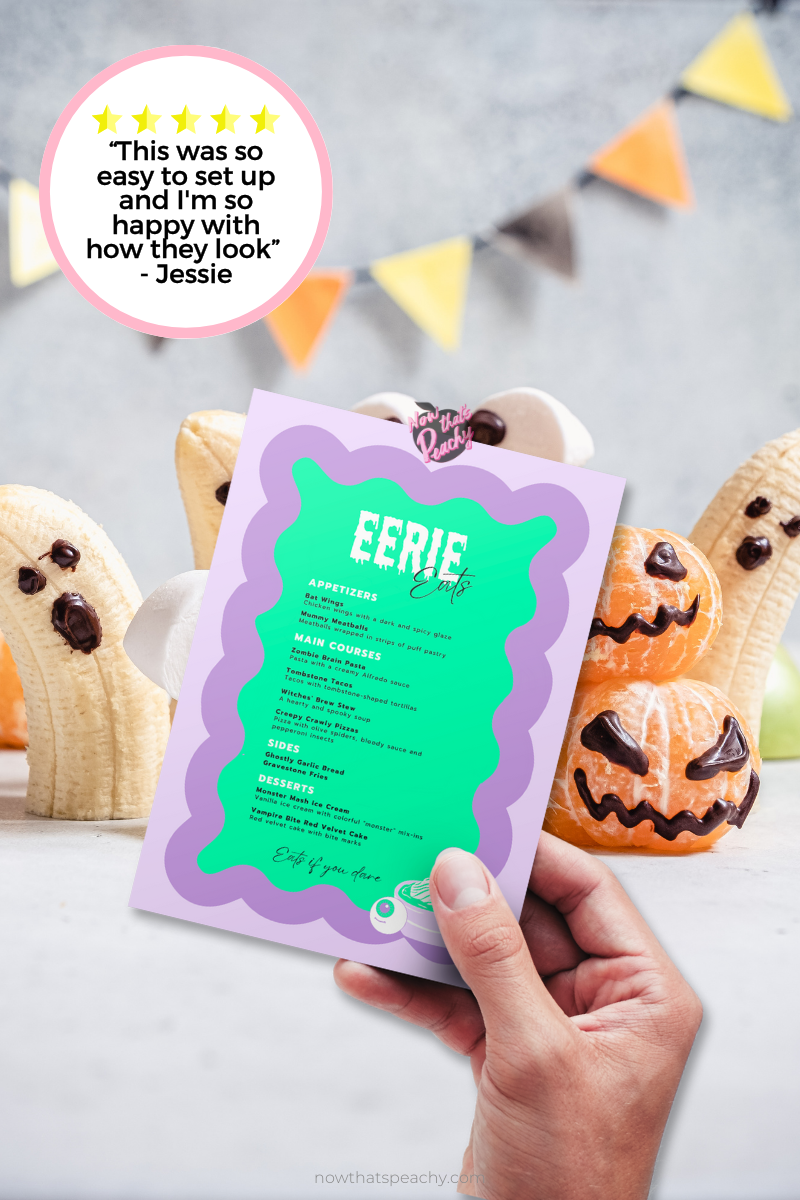 Halloween Wavy Food Menu poster Editable Party Menu Card Printable, Wave Treats Template