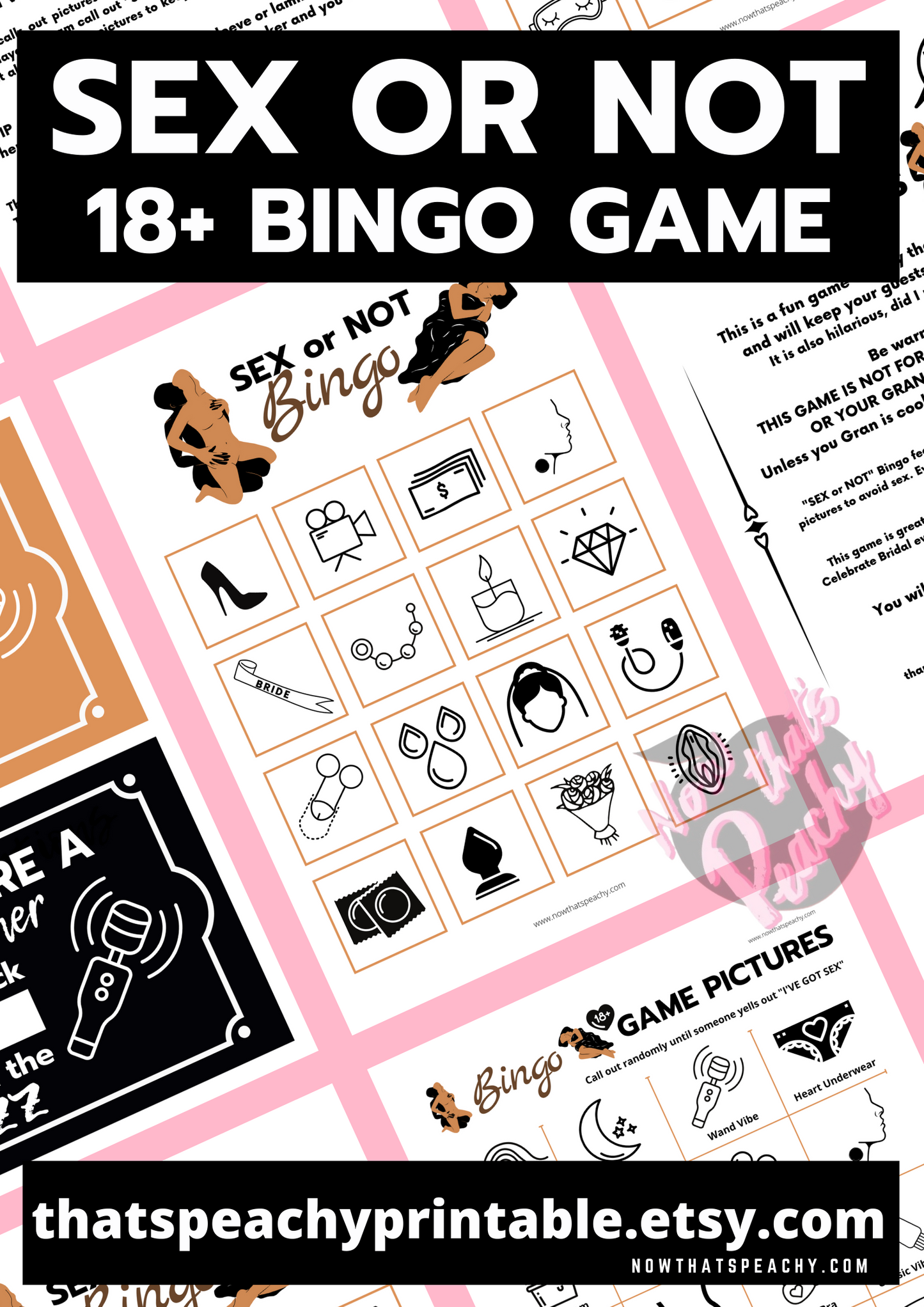 SEX or NOT BINGO Ladies Night game Printable Instant Download, Bachelorette Hens Parties idea, naughty dirty x-rated 18+ adults only