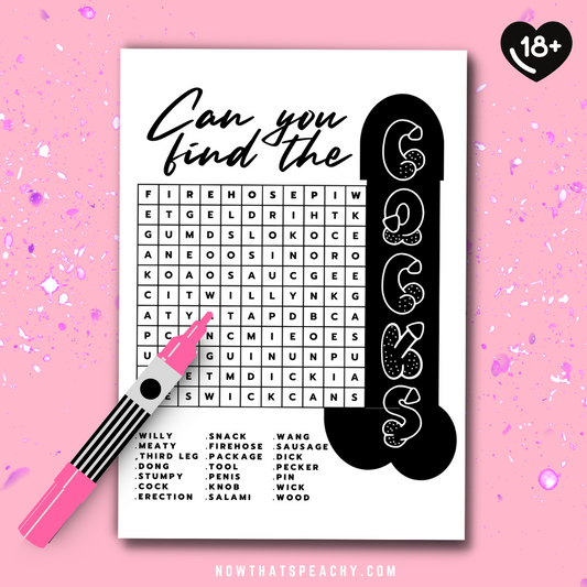GAME COCK WORD SEARCH Printable, Bachelorette Hen Gay Parties Bridal Shower, funny dirty x-rated 18+ adults only Hens Party instant Download
