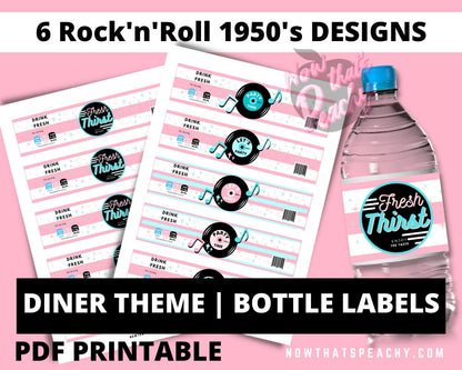 diner 50s soda hop water label food bottle packaging party favor decorations printable instant download 