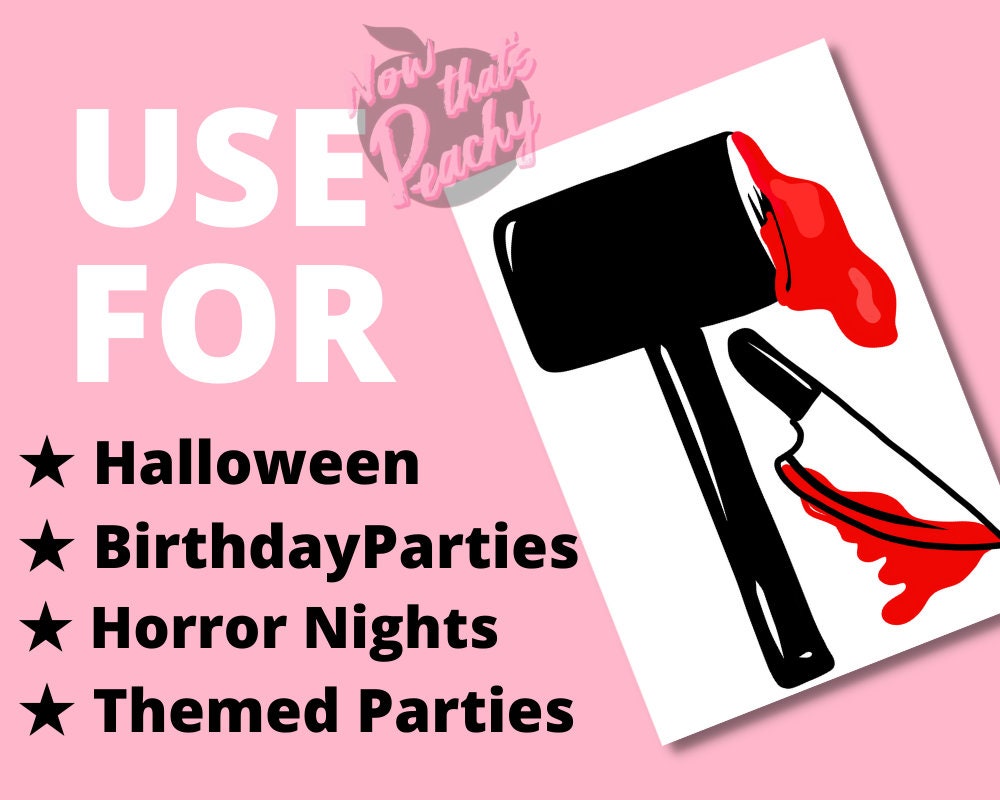 BLOODY WEAPONS Photo booth PRINTABLES Props Horror Movie Cartoon themed Birthday Halloween theme party scary creepy funny photobooth Gamer