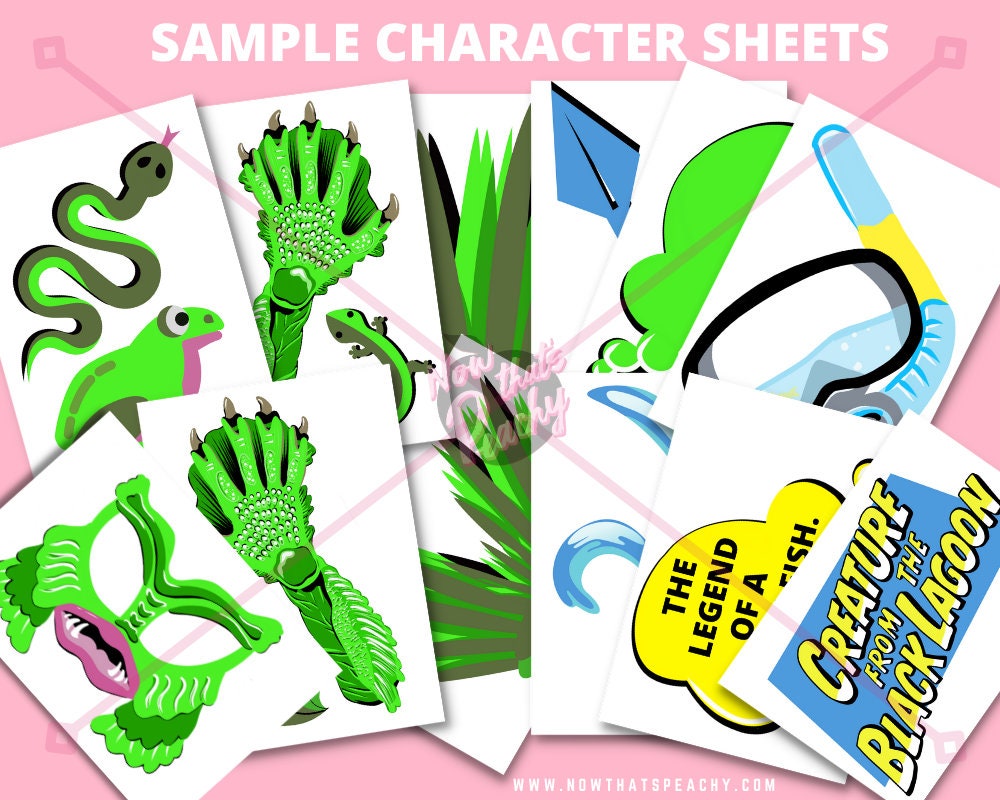 B-Grade Monster Photo booth PRINTABLES Mask Props themed Horror Movie 1950s Halloween Birthdays Retro theme Bride of Frankenstein photobooth