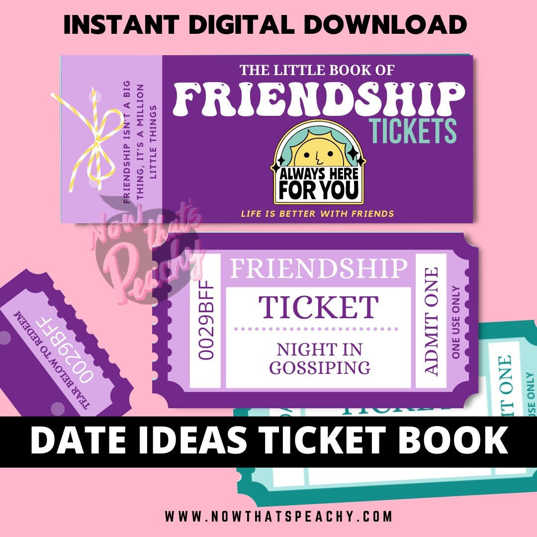 Buy The Little Book of Friendship Ticket Voucher Coupon book printable DIY Template Blank fun activity bestie BFF friends treat appreciation print off valentines anniversary birthday digital download fun cheeky silly idea present print off funky purple 60s retro vintage y2k theme boyfriend girlfriend partner Miss lady girl male female adult anti vday  product shop easy cheap affordable budget personalized custom inspiration present
