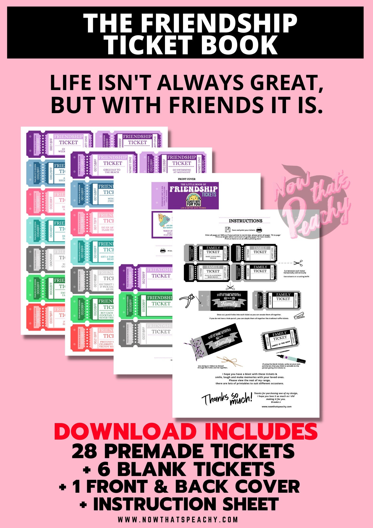 Shop for The Little Book of Friendship Ticket Voucher Coupon book printable DIY Template Blank fun activity bestie BFF friends treat appreciation print off valentines anniversary birthday digital download fun cheeky silly idea present print off funky purple 60s retro vintage y2k theme boyfriend girlfriend partner Miss lady girl male female adult anti vday  product shop easy cheap affordable budget personalized custom inspiration present