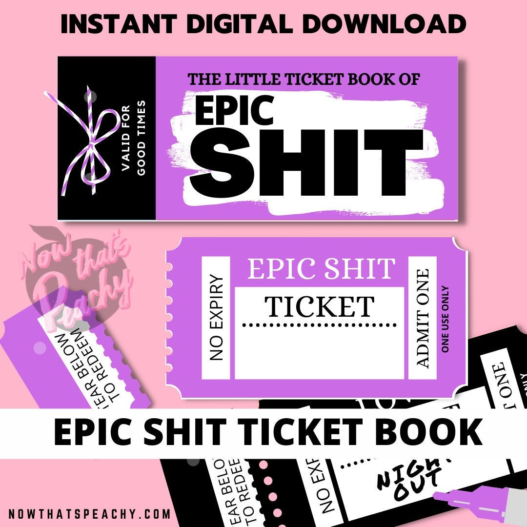 Buy The Little Book of EPIC SHIT Ticket Voucher Coupon book printable DIY Template Blank fun activity bestie BFF friends couple date night treat appreciation print off valentines anniversary birthday wife husband digital download shop fun cheeky silly idea present print off funky purple retro vintage y2k theme x-rated boyfriend girlfriend partner Mrs. Mr Miss lady girl man male female adult anti vday product shop easy cheap affordable budget personalized custom inspiration present