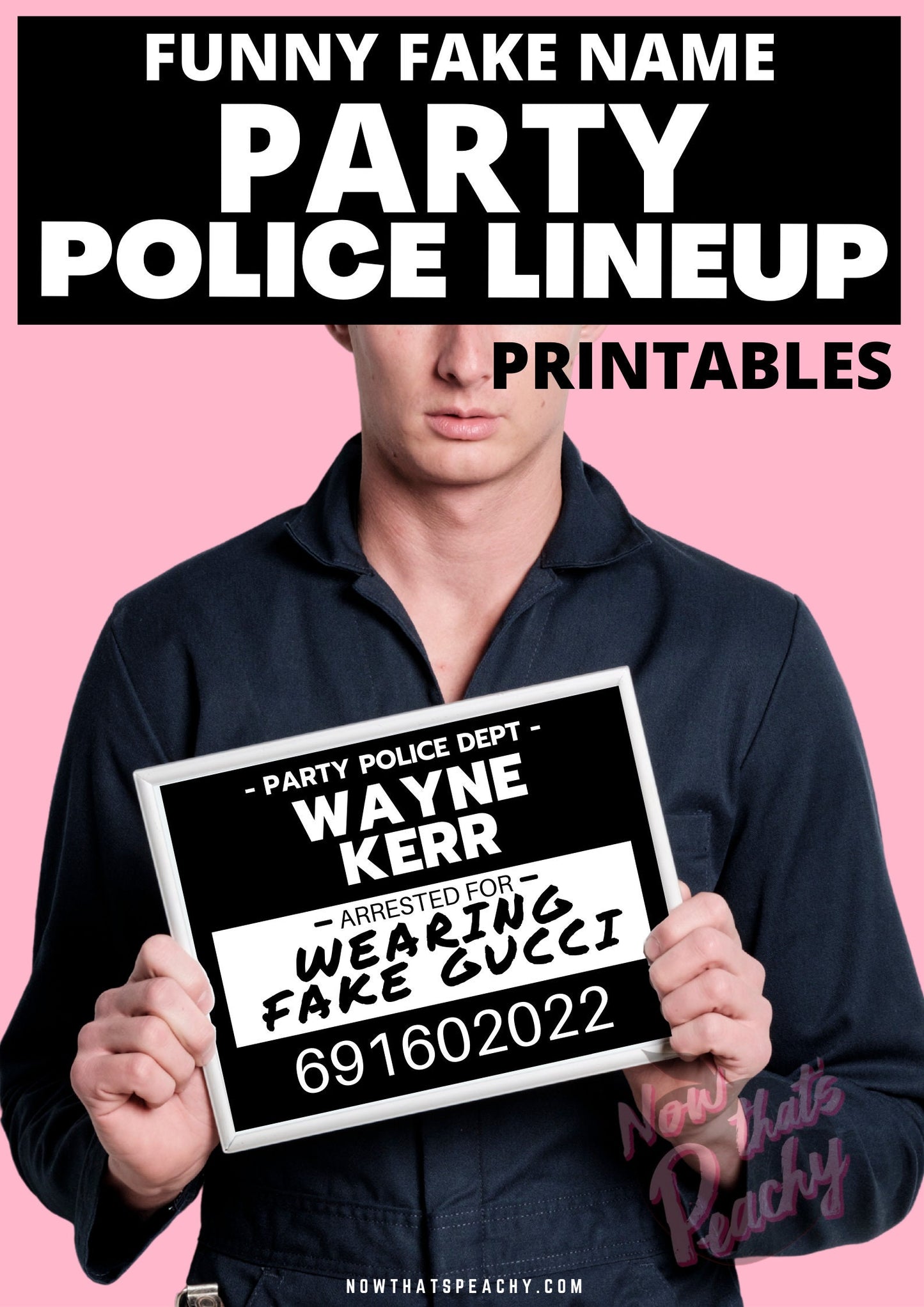 Funny Names MUGSHOT Photo booth PRINTABLES 24 Rude police crime lineup party sign Props Birthday Parties photobooth instant download DIY event