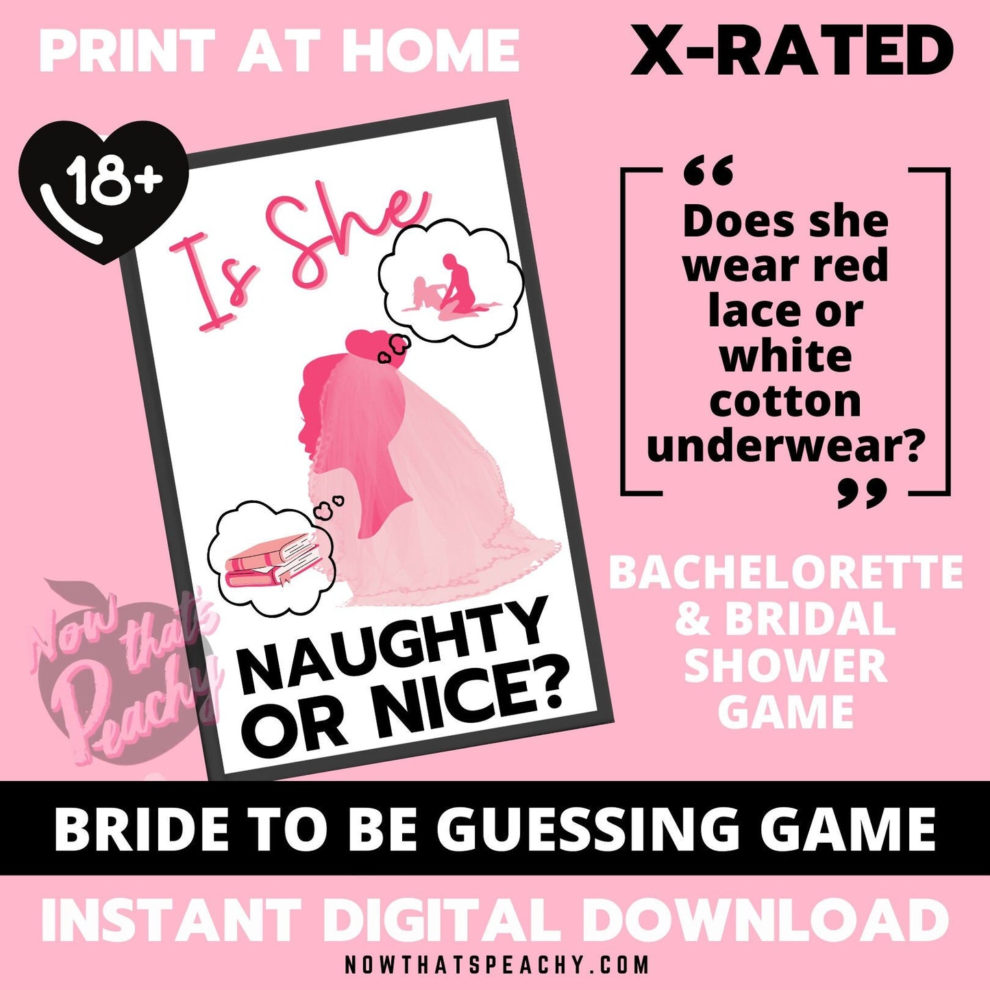Is She a Naughty or Nice Guessing GAME Bachelorette Hen Party Ladies Night Printable Sex Bridal Shower funny dirty xrated Bride to be penis