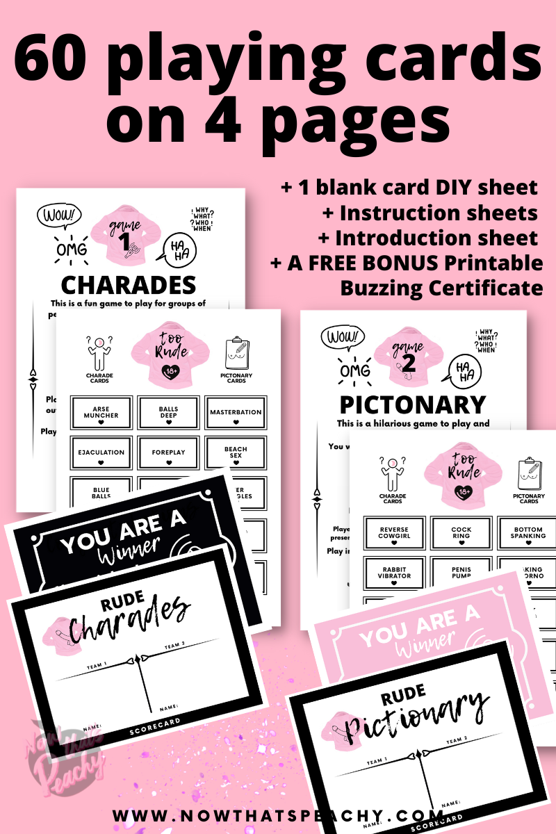 18+ CHARADES & PICTIONARY Game, Ladies Night Printable Instant Download Bachelorette Hens Parties Sex Bridal Shower funny dirty x-rated adult