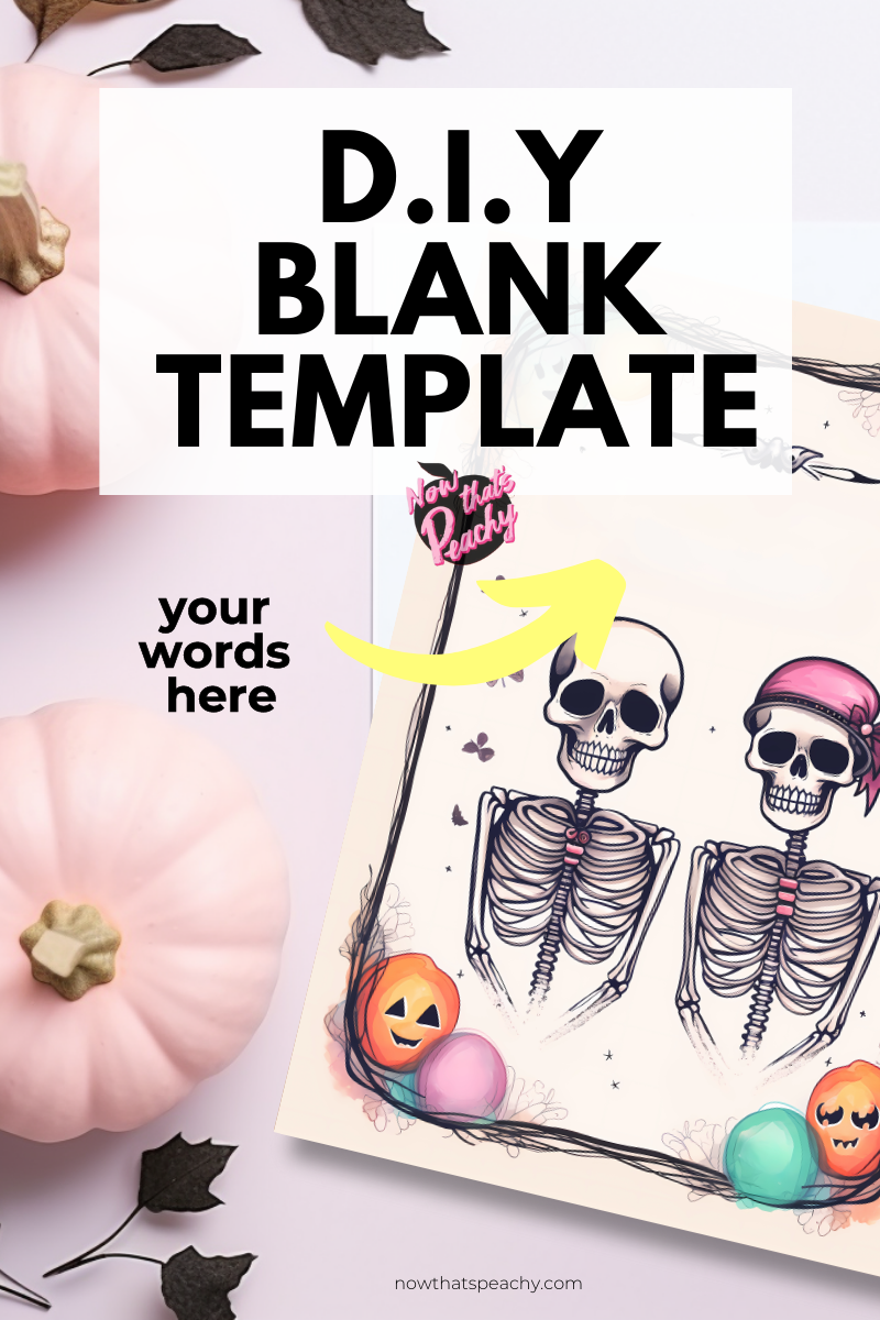 Blank Skeletons Invite Template DIY Printable Halloween Tattoo Wall Art, Custom Greeting Card
