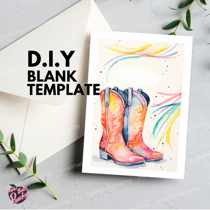 Colourful Boots Watercolor Blank Template Western Party invitations Poster Journal Page DIY