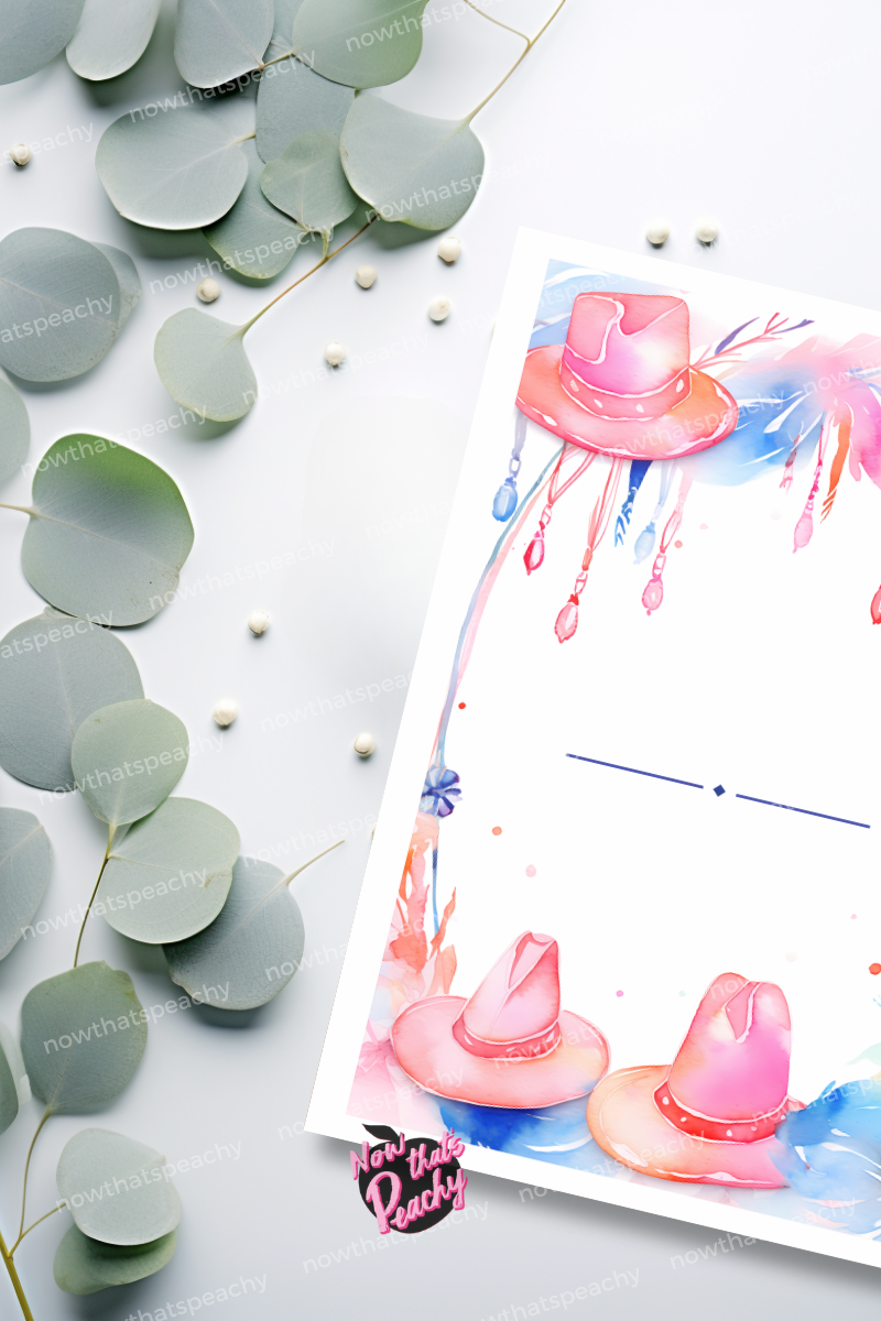 Western Cowgirl Hats Watercolor Blank Template, DIY Bachelorette Birthday Party Printable