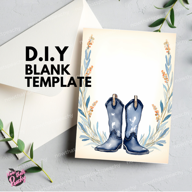 Vintage Cowgirl Watercolor Blank Template Invitation welcome sign poster certificate border