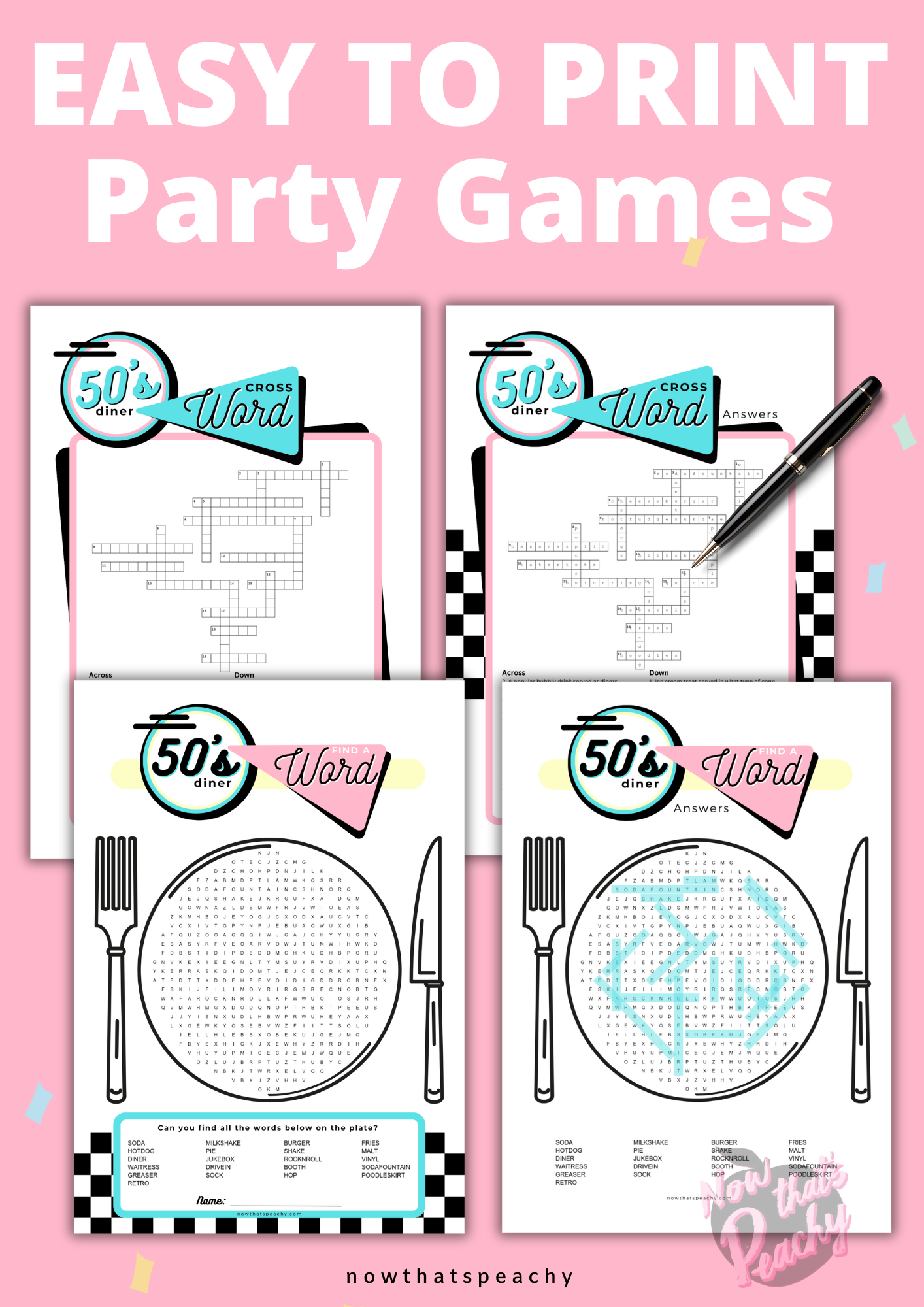 Retro Fun: 1950s Diner Crossword Find a Word Game Pack PRINTABLE Retro Fun: 1950s Diner Crossword Find a Word Game Pack PRINTABLE