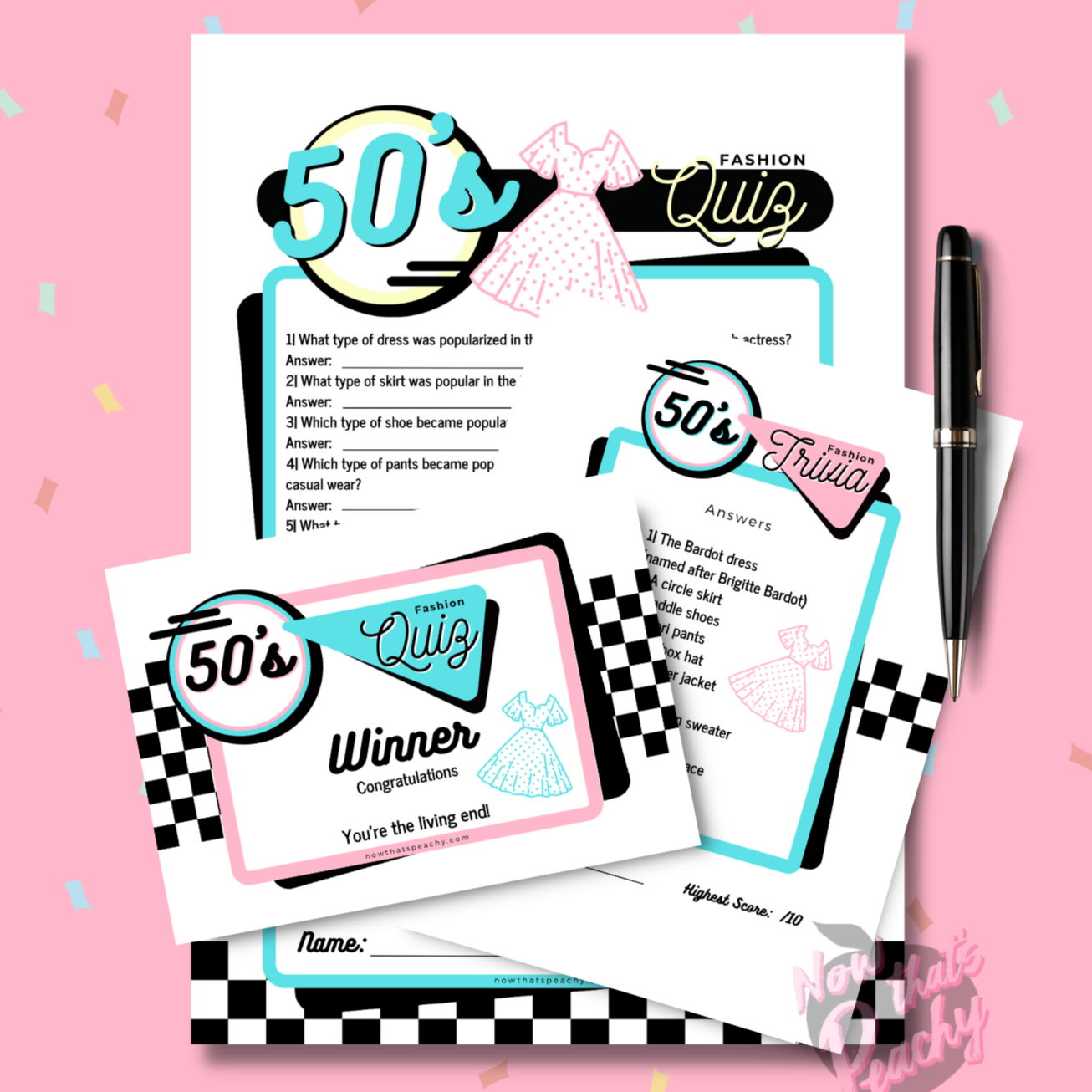 1950s fashion quiz trivia question game printable fifties diner sock hop rocknroll grease themed birthday party instant digital download print off diy fun easy nowthatspeachy 