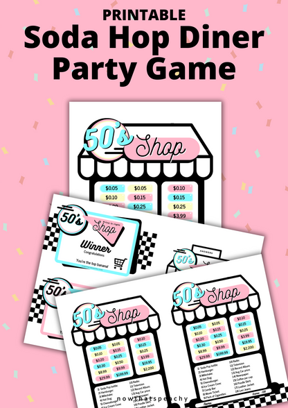 DINER 1950's Shop Price Guessing Game Party PRINTABLE, Rock'n'roll Sock Hop Retro 50s Birthday fifties Soda hop shoppe instant digital download price is right birthday kids teen adult all ages print off at home fun easy cheap games