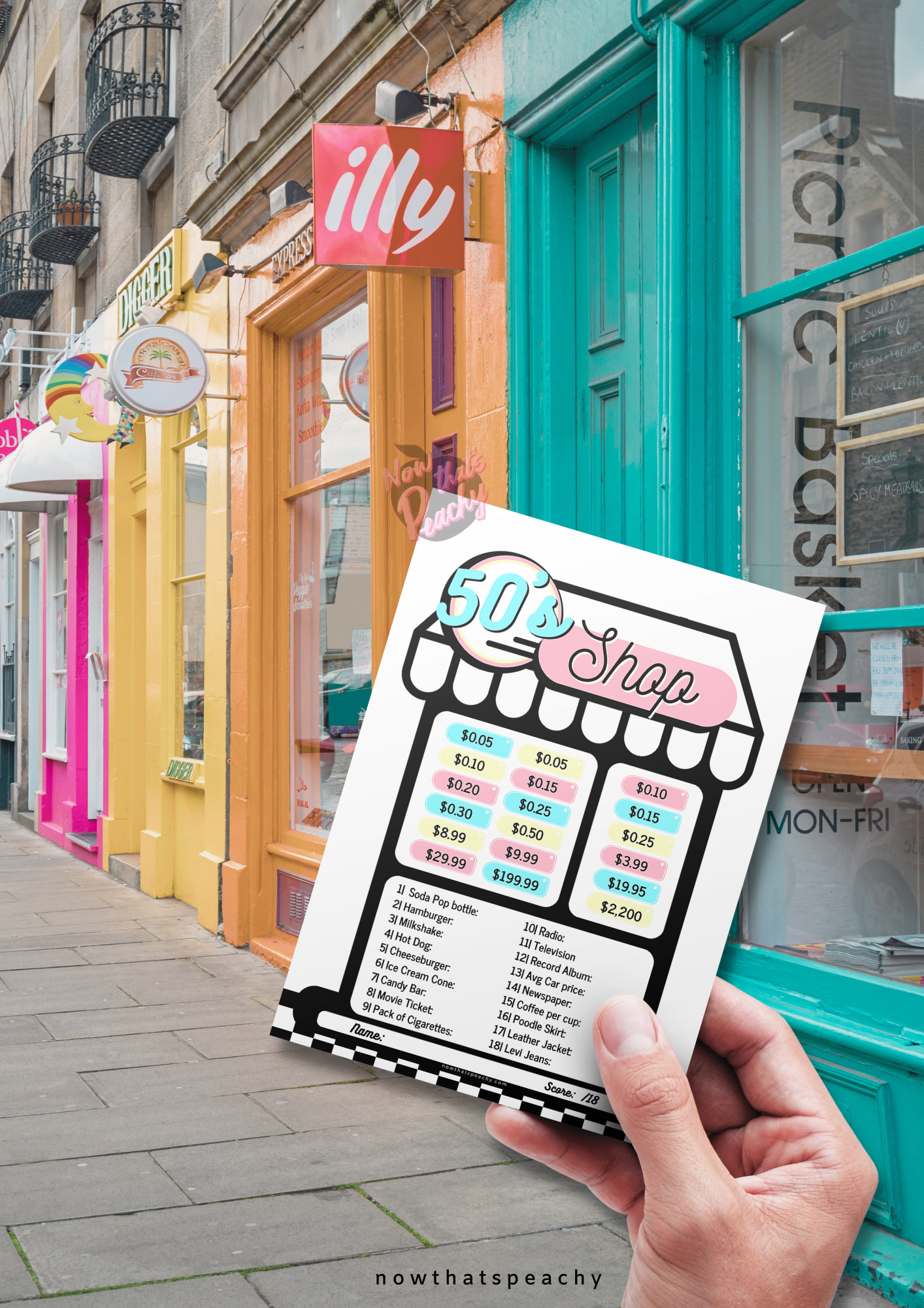 DINER 1950's Shop Price Guessing Game Party PRINTABLE, Rock'n'roll Sock Hop Retro 50s Birthday fifties Soda hop shoppe instant digital download price is right birthday kids teen adult all ages print off at home fun easy cheap games cute storefront kawaii