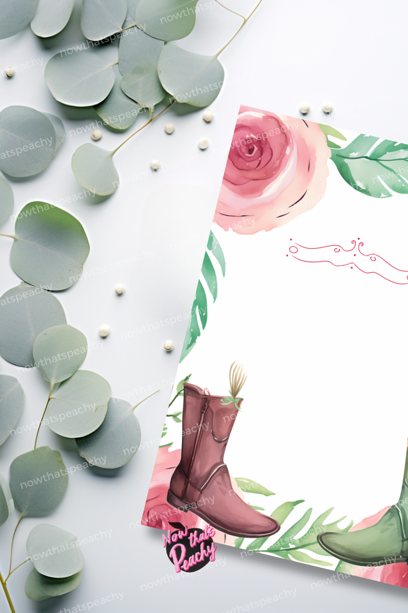 Pretty Pink Country Boots Floral Watercolor Blank Template Birthday Bachelorette Invitation